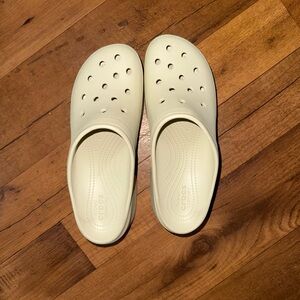 Crocs Iconic Comfort in Cream w/ Platform Heel